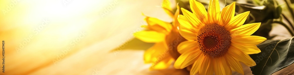 A close-up of vibrant sunflowers illuminated by soft sunlight. A close-up of vibrant sunflowers illuminated by soft sunlight.