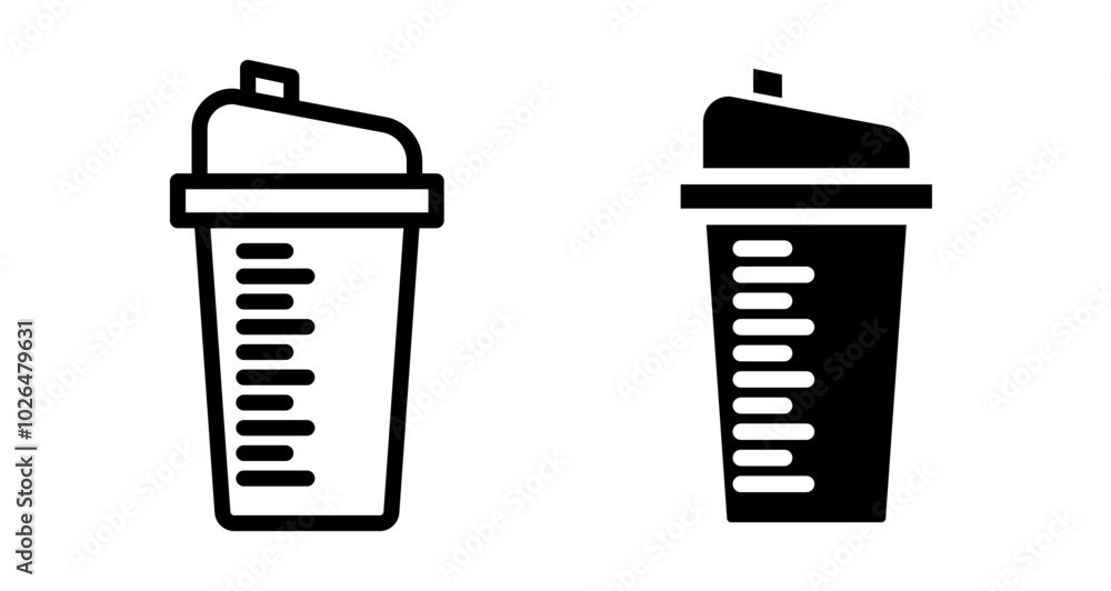 Protein shaker Icons set in solid and thin line style Protein shaker Icons set in solid and thin line style