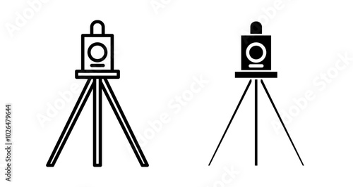 Theodolite Icons set in solid and thin line style