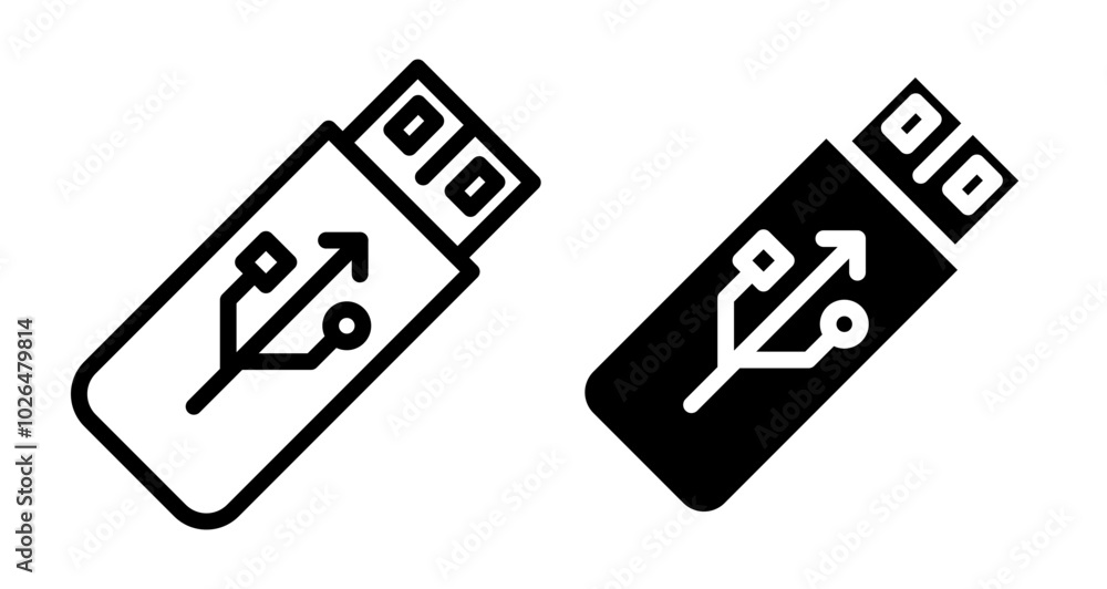 USB Icons set in solid and thin line style USB Icons set in solid and thin line style