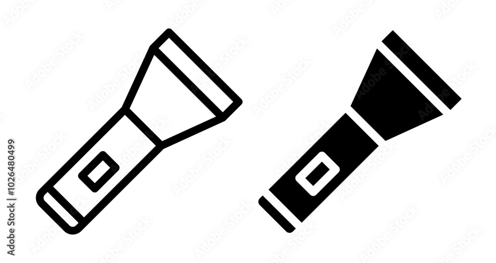 Flashlight Icons set in solid and thin line style Flashlight Icons set in solid and thin line style