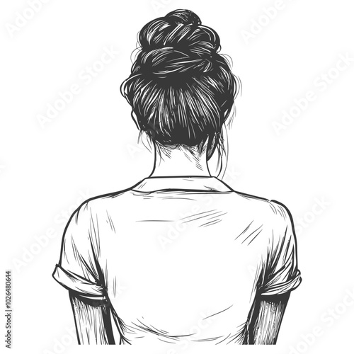 Rear View Sketch of a Woman with a Bun Hairstyle