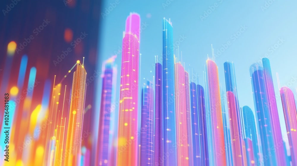 Colorful Abstract Cityscape with Tall Structures Colorful Abstract Cityscape with Tall Structures