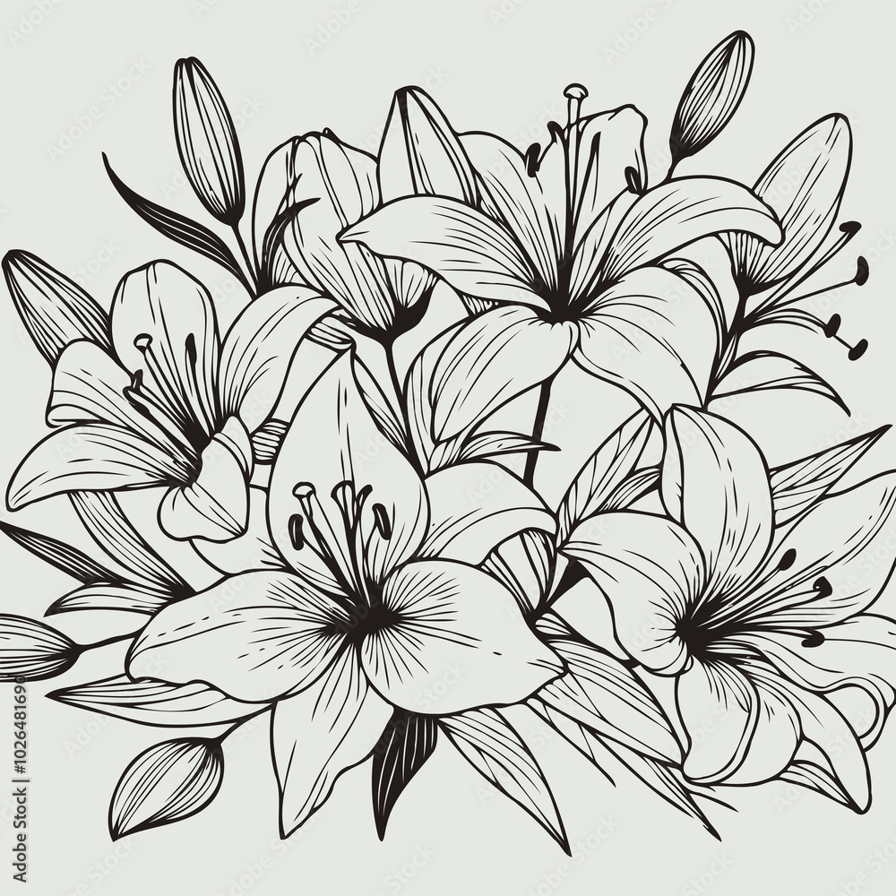 custom made wallpaper toronto digitallilies sketch, lily flower
illustration outline of a flower
black and white line art, lineart
set of contour flower, line art of flowers, leaves