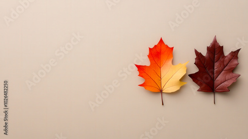 Isolate autumn leaves on a beige background 