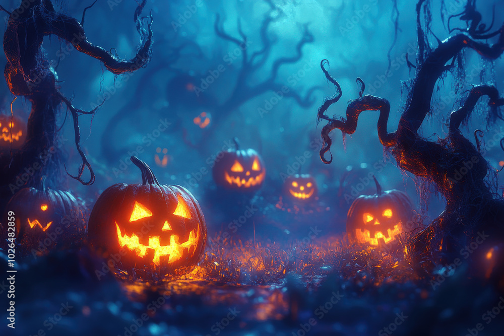 Haunting Halloween Night in Spooky Pumpkin Forest Haunting Halloween Night in Spooky Pumpkin Forest