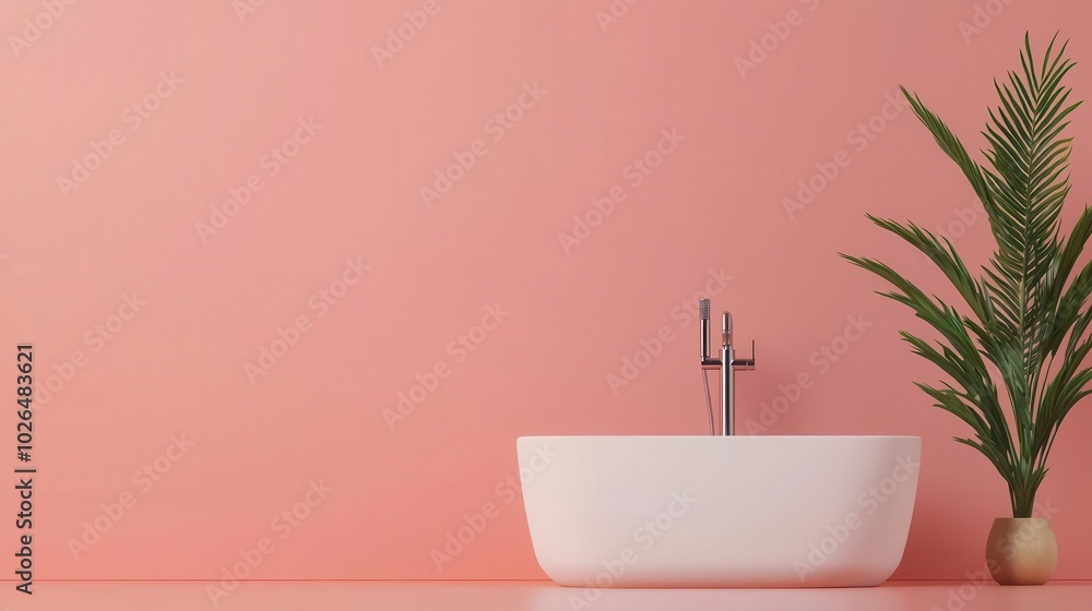 Fototapeta premium Isometric smart home bathroom, featuring automated faucets, smart mirrors, and sleek, minimalist design