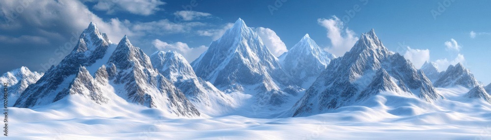 Obraz premium Mountain landscapes with snow peaks flat design top view wintery terrain 3D render Splitcomplementary color scheme