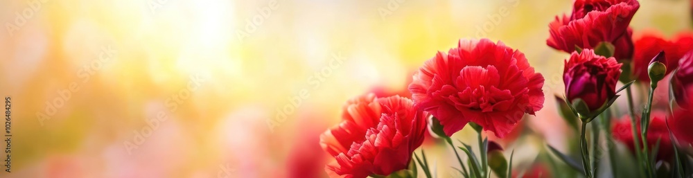 A vibrant close-up of red carnations against a soft, blurred background. A vibrant close-up of red carnations against a soft, blurred background.