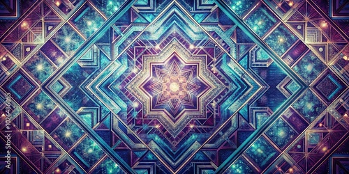 Abstract Blue and Purple Geometric Pattern with Glowing Lines in Vintage Style Photography photo