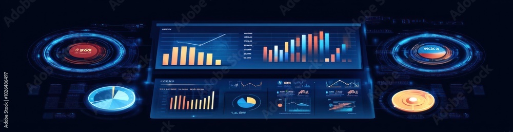A futuristic dashboard displaying various data visualizations and analytics. A futuristic dashboard displaying various data visualizations and analytics.