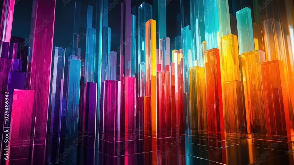 Vibrant Abstract Cityscape with Colorful Glass Structures Vibrant Abstract Cityscape with Colorful Glass Structures