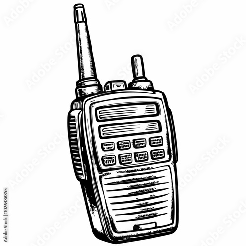 Retro Handheld Radio Vector Illustration Vintage Communication Device Drawing