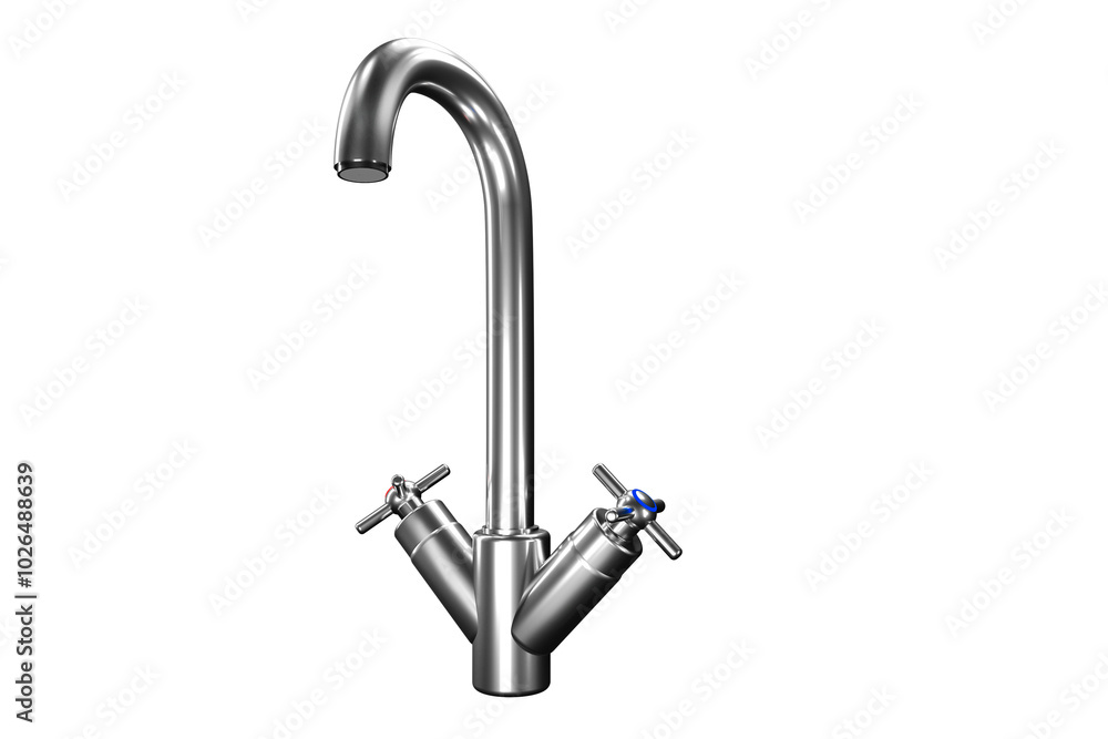 3D Modern chrome bathroom faucet standing on white background 3D Modern chrome bathroom faucet standing on white background