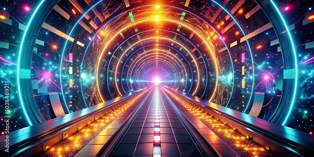 Abstract Digital Tunnel with Glowing Lights - Futuristic Visuals for Immersive Experiences Abstract Digital Tunnel with Glowing Lights - Futuristic Visuals for Immersive Experiences