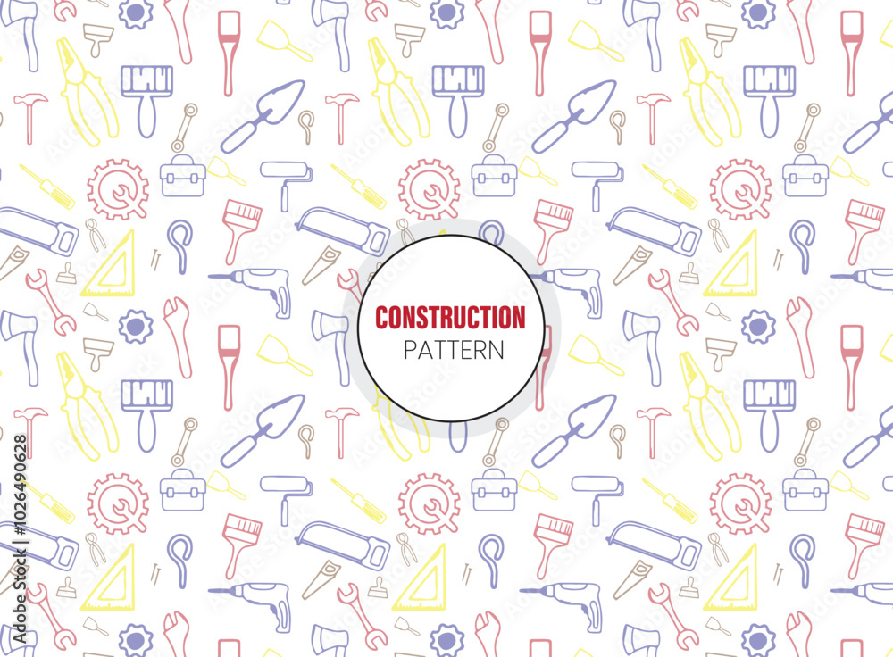 Fototapeta premium Seamless pattern with construction tools icons - tools kit seamless pattern 