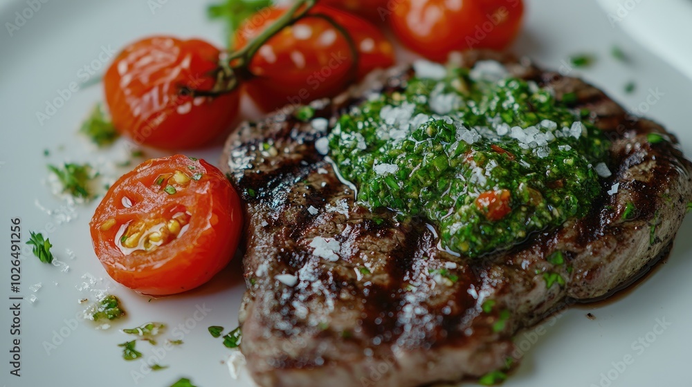 Grilled Steak with Chimichurri and Cherry Tomatoes Grilled Steak with Chimichurri and Cherry Tomatoes