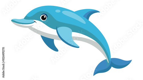 Vector illustration of a happy dolphin. Isolated on transparent background.