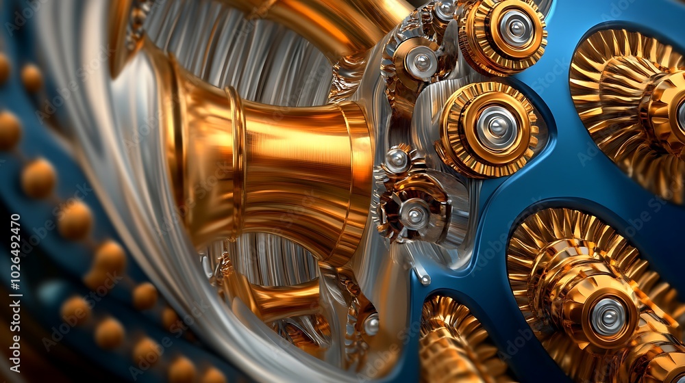 Fototapeta premium Abstract D Gear Mechanism in Gold Silver and Blue