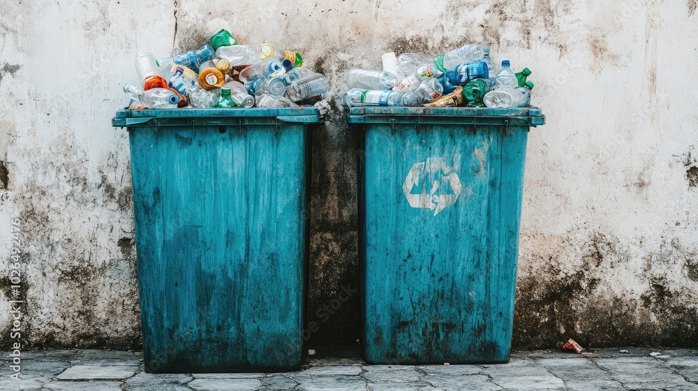 Overflowing Trash Bins in Urban Environment Overflowing Trash Bins in Urban Environment