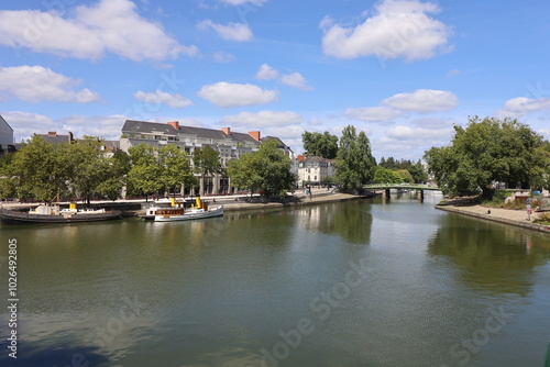 La rivière Erdre dans Nantes, ville de Nantes, département de la Loire Atlantique, France