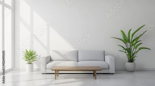 Modern Living Room with Sofa and Green Plants