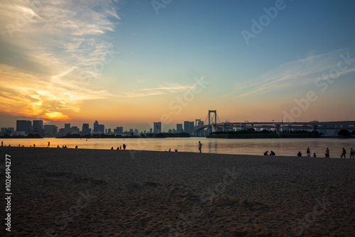 rainbow bridge in the sunset, Tokyo, Japan  photo