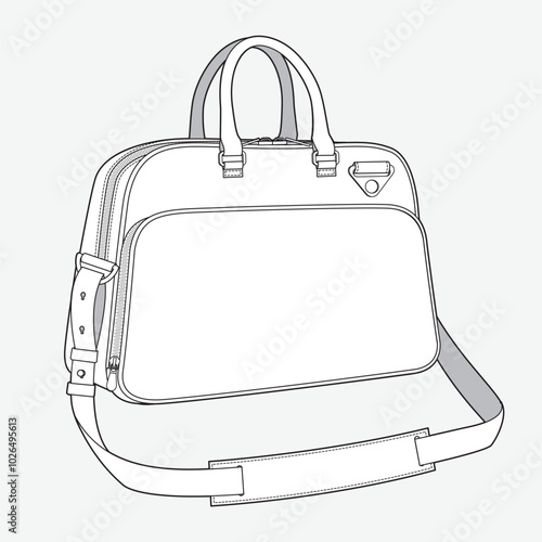 Men's bag technical flat sketch vector mockup template