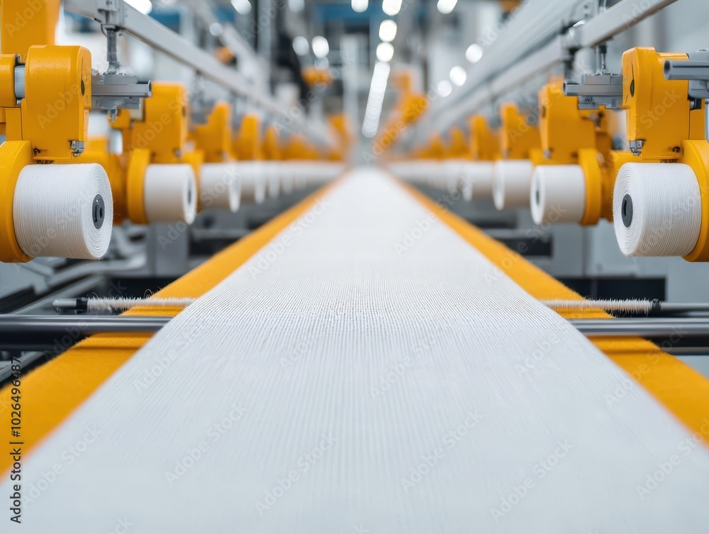 Hightech textile processing machinery weaving complex patterns, powered by cuttingedge technology Hightech textile processing machinery weaving complex patterns, powered by cuttingedge technology