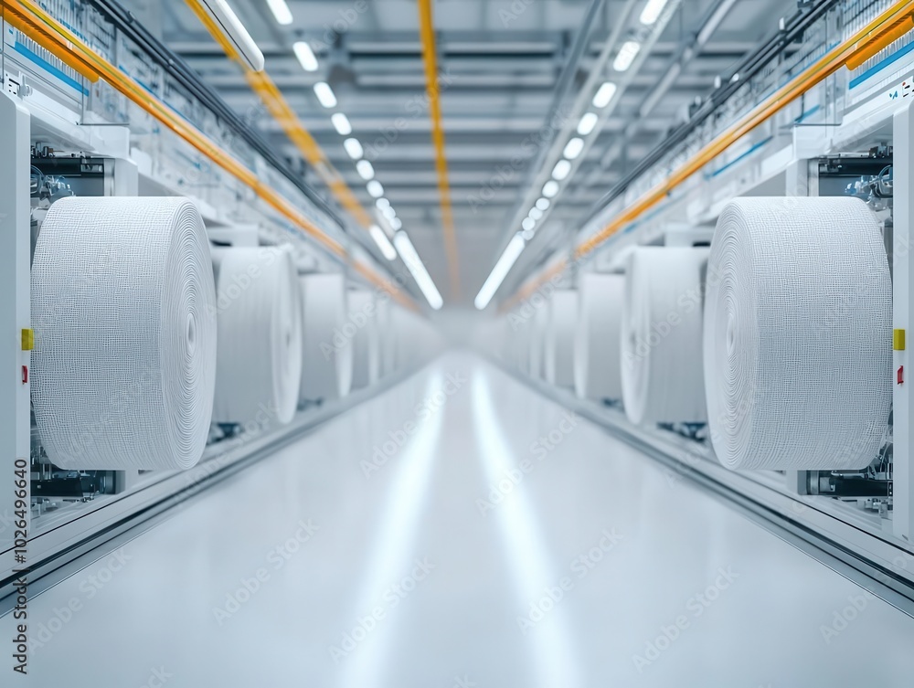 Hightech textile processing machinery weaving complex patterns, powered by cuttingedge technology Hightech textile processing machinery weaving complex patterns, powered by cuttingedge technology