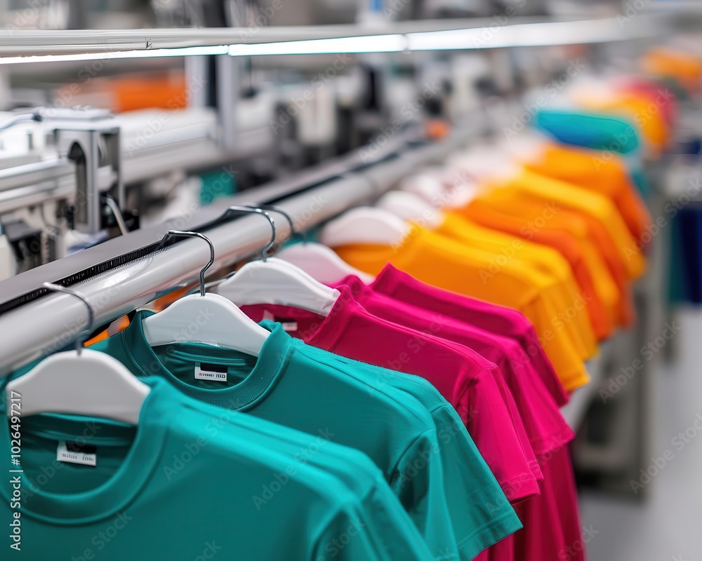 Fototapeta premium Fully automated textile factory with smart machines processing and assembling clothing