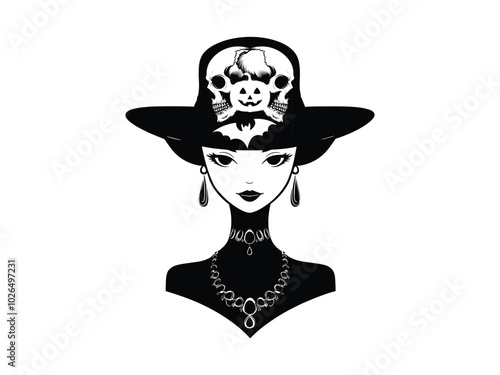 Cowgirl Witch Silhouettes with Skull Hat for Halloween Jewelry Design