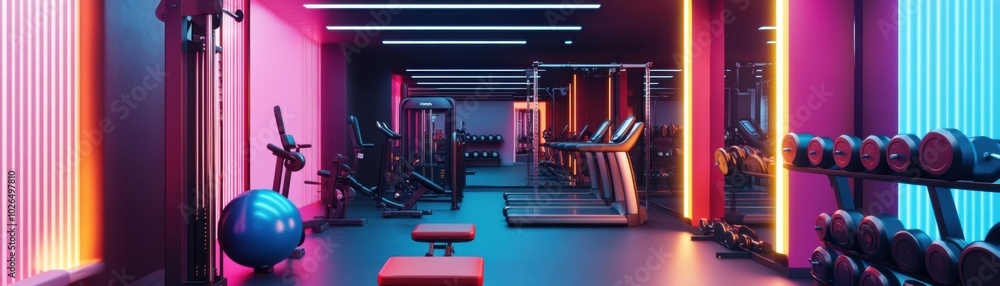 Obraz premium Exercise routine with vibrant equipment, sleek gym setup, dynamic energy.
