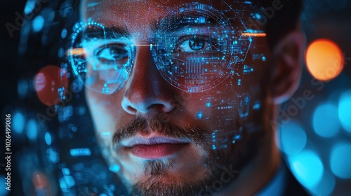 Cyberpunk Man with Digital Overlay