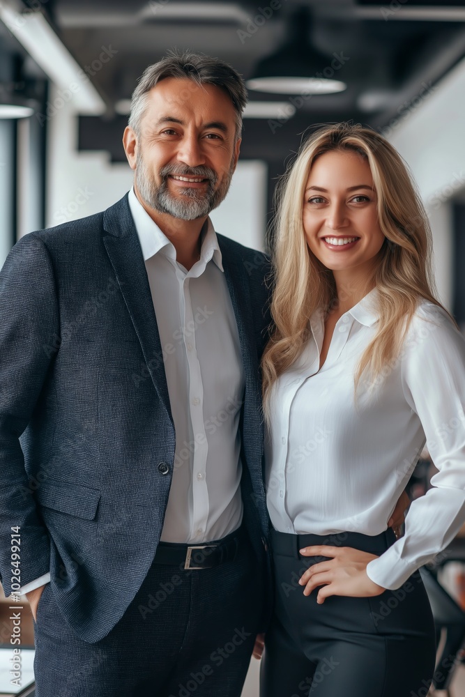 A man and a woman are posing for a picture. The man is wearing a suit and the woman is wearing a white shirt. They both have smiles on their faces, giving the impression that they are happy A man and a woman are posing for a picture. The man is wearing a suit and the woman is wearing a white shirt. They both have smiles on their faces, giving the impression that they are happy