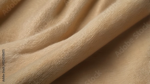 Warm beige soft background made of fluffy fabric photo