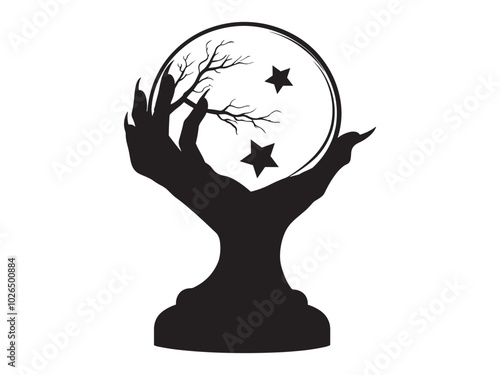 Halloween Hand Holding Crystal Ball Silhouette