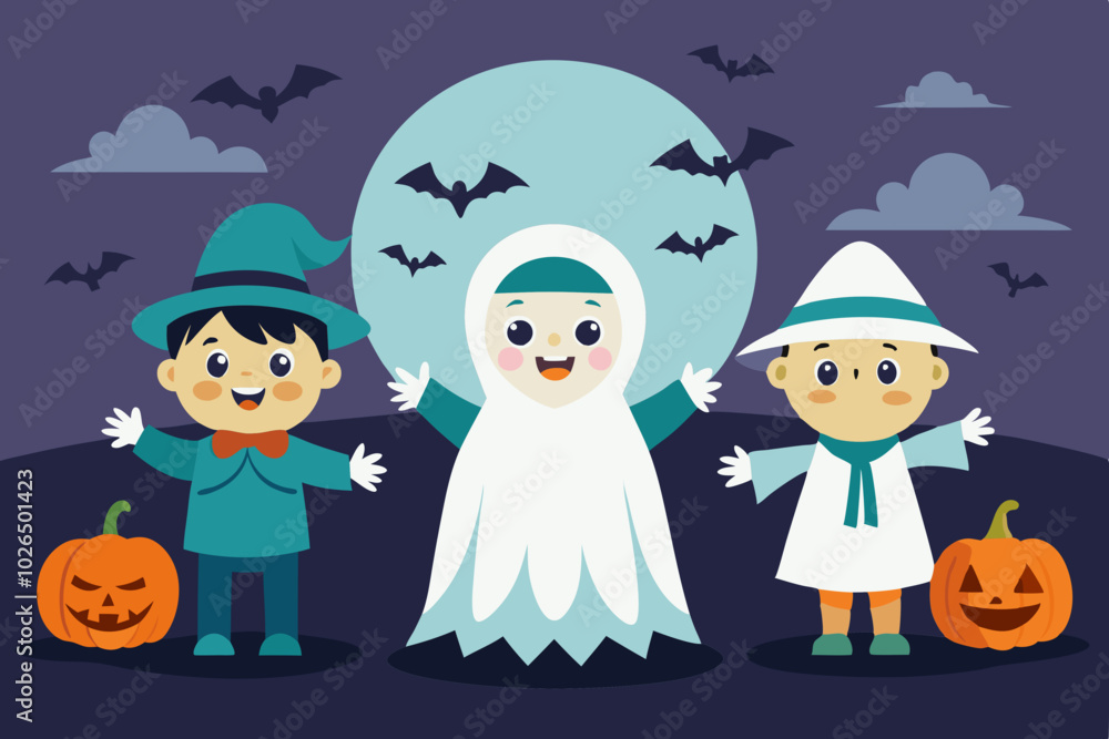 Kid dressed as ghosts for HALLOWEEN Kid dressed as ghosts for HALLOWEEN