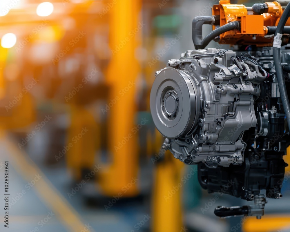 Industrial robots assembling car engines and transmissions on an automated production line Industrial robots assembling car engines and transmissions on an automated production line