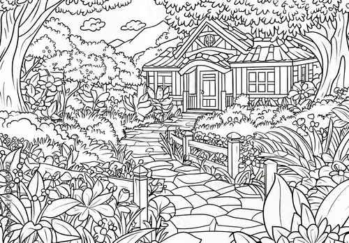 Your coloring book will be filled with a happy cityscape with fancy trees