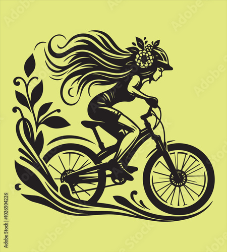 Girl cycling silhouette vector