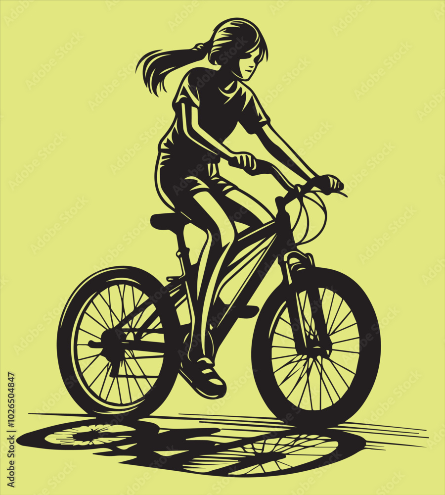 Naklejka premium Girl cycling silhouette vector