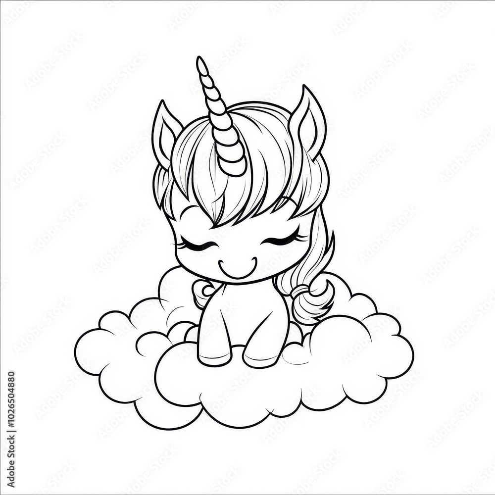 Fototapeta premium The outline of a cartoon unicorn for a coloring book is isolated on a white background