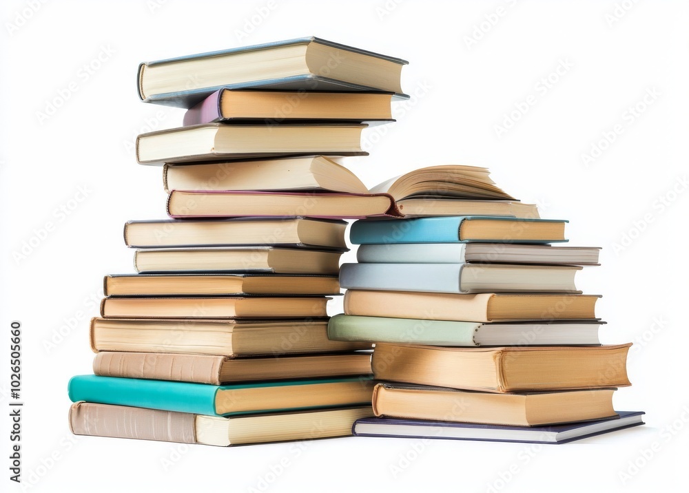 Closeup of an untidy small pile of paperback books isolated on white Closeup of an untidy small pile of paperback books isolated on white