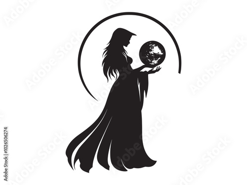 Halloween Witch Crystal Ball Silhouettes for Spooky Designs