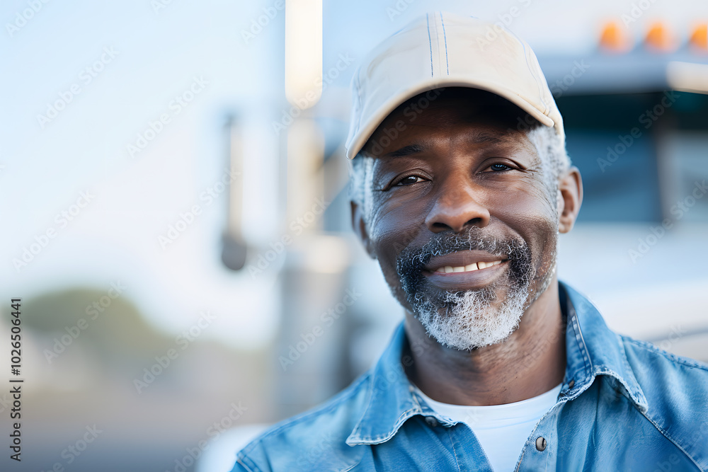 Smiling Portrait of a Middle-Aged African American Truck Driver – Celebrating Diversity in Transportation Smiling Portrait of a Middle-Aged African American Truck Driver – Celebrating Diversity in Transportation