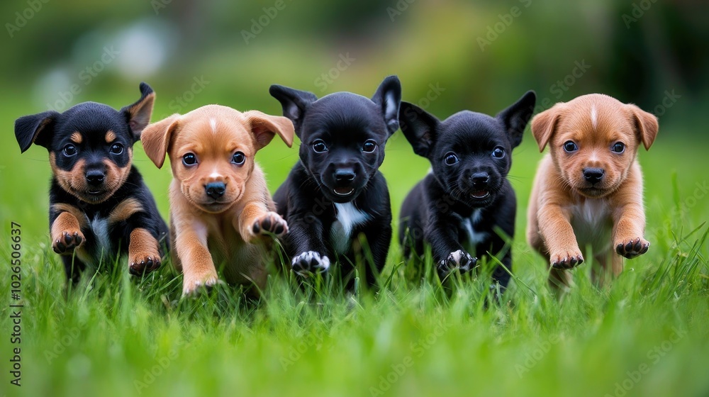 Adorable puppies playing in grass fields Adorable puppies playing in grass fields