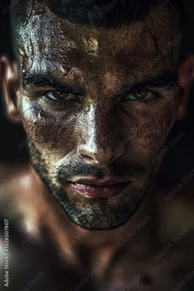 A close-up shot of a person's face covered in dirt, possibly after outdoor activities or environmental exposure A close-up shot of a person's face covered in dirt, possibly after outdoor activities or environmental exposure