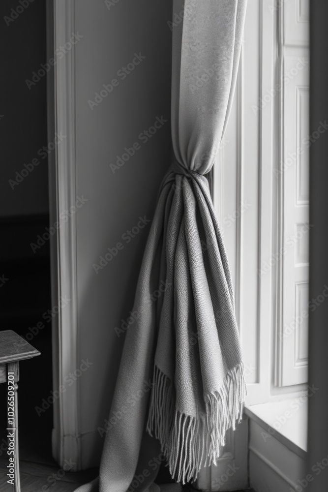 A window with a blanket draped over it, providing privacy