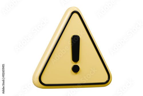 3D Warning Caution icon sign symbol isolated on purple background. Error alert safety concept.3d Minimal exclamation mark or attention warning icon. beware, watch out, be careful, danger. 3d render.